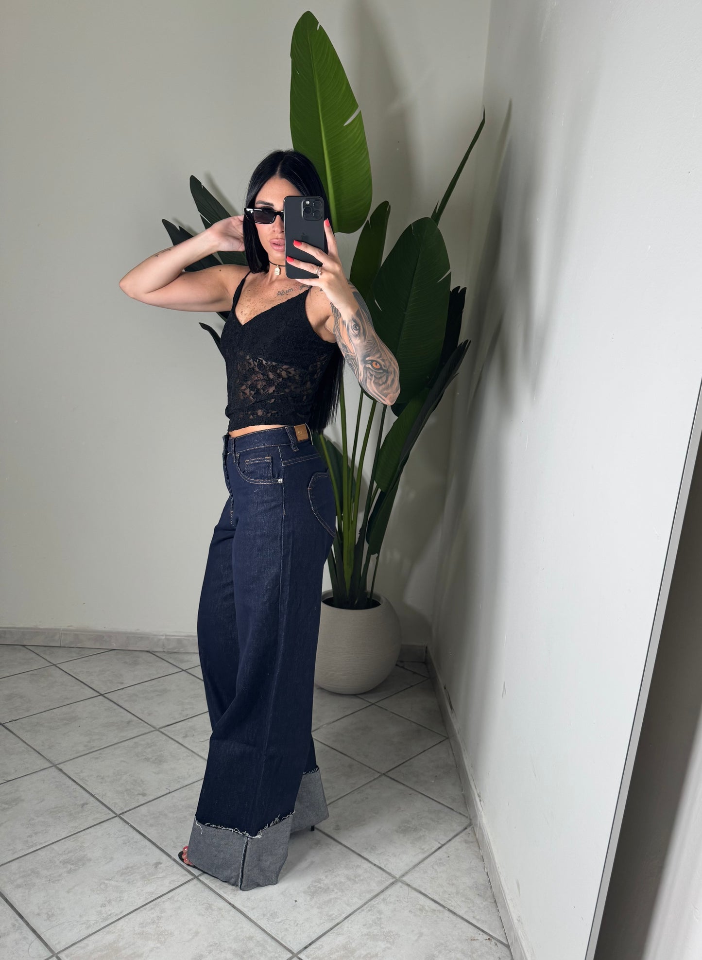 Jeans piegone con tasche CUORE✨