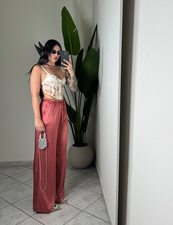Pantalone in raso cipolla
