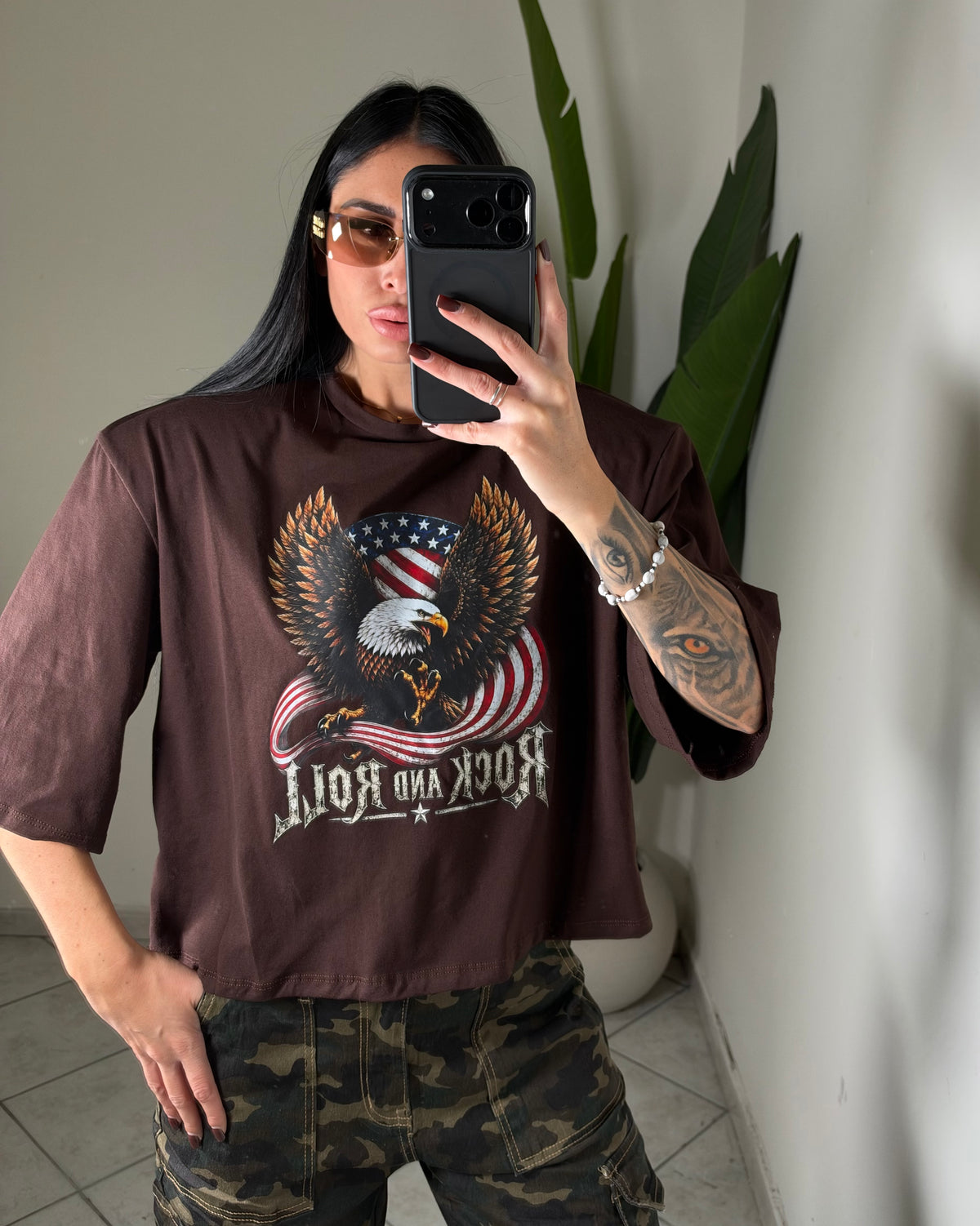 T-shirt crop rock and roll✨