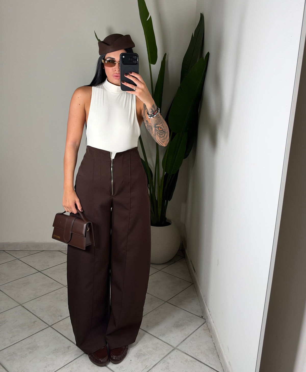 PANTALONE ZIP MARRONE✨