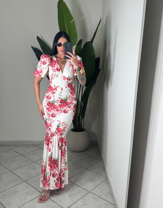 Long Dress flower✨bianco