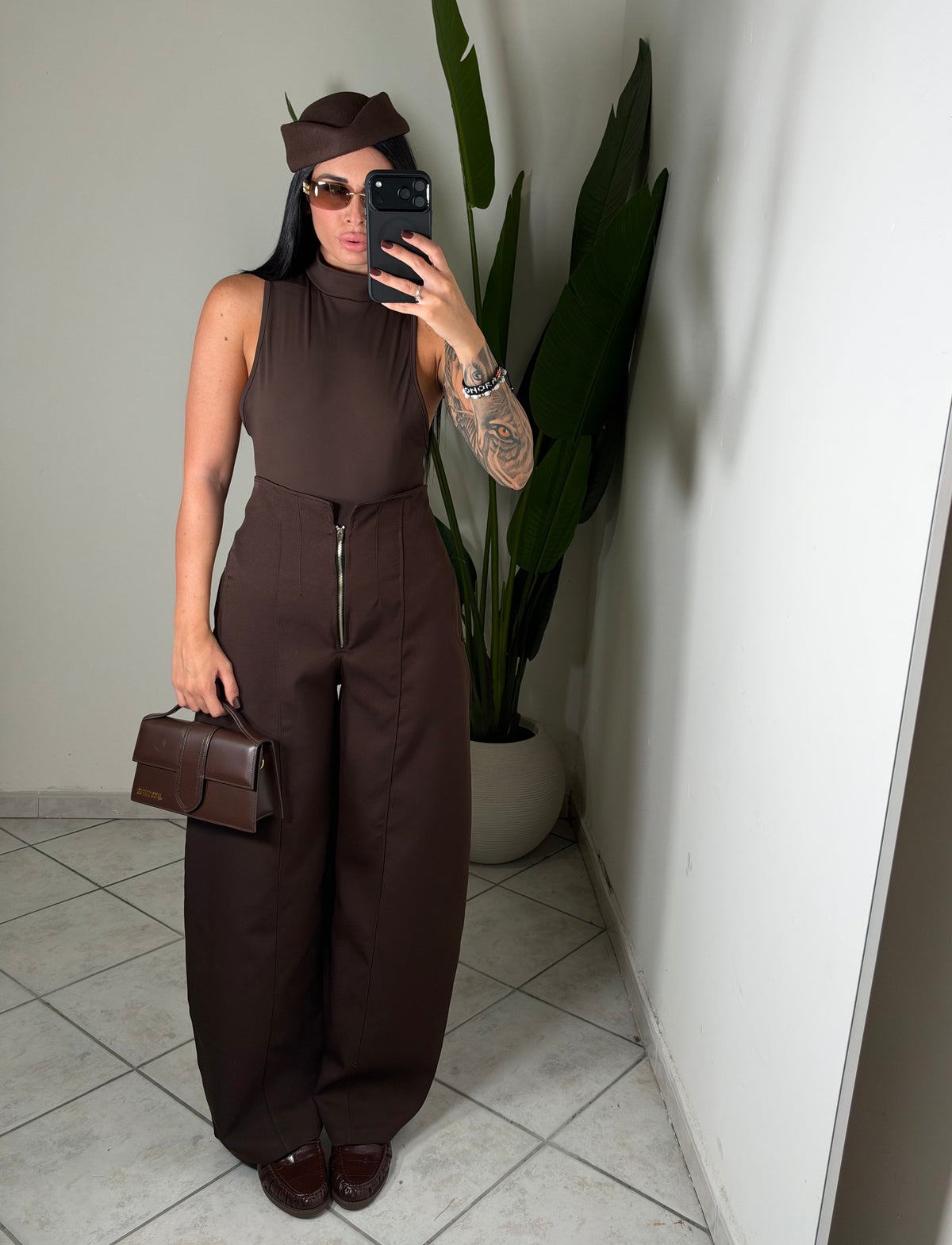 PANTALONE ZIP MARRONE✨