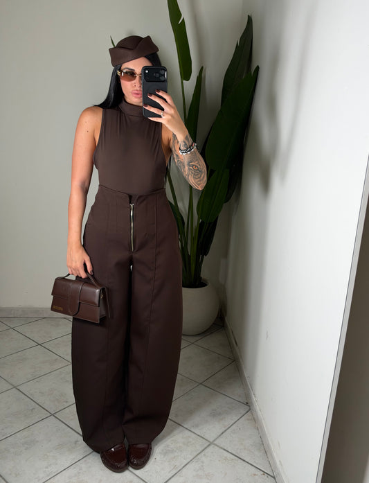 PANTALONE ZIP MARRONE✨