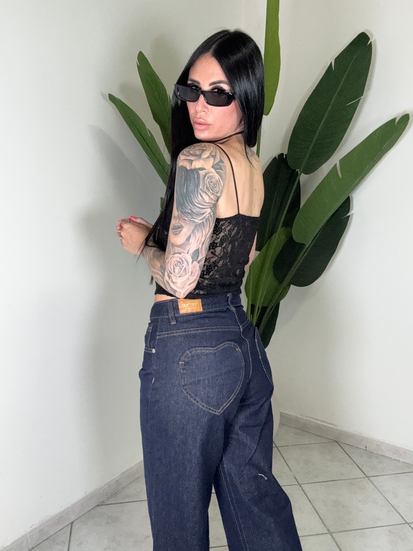 Jeans piegone con tasche CUORE✨