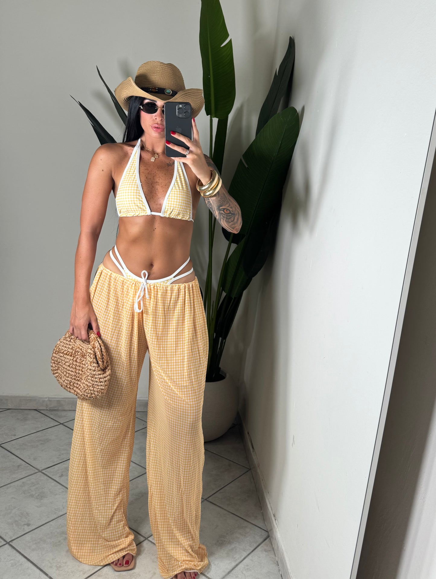 BEACHWEAR QUADRI GIALLO✨