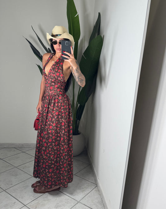 Long dress Flower✨marrone