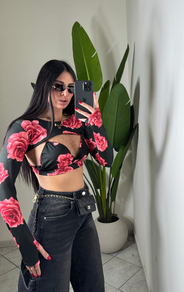 Top+coprispalle rose