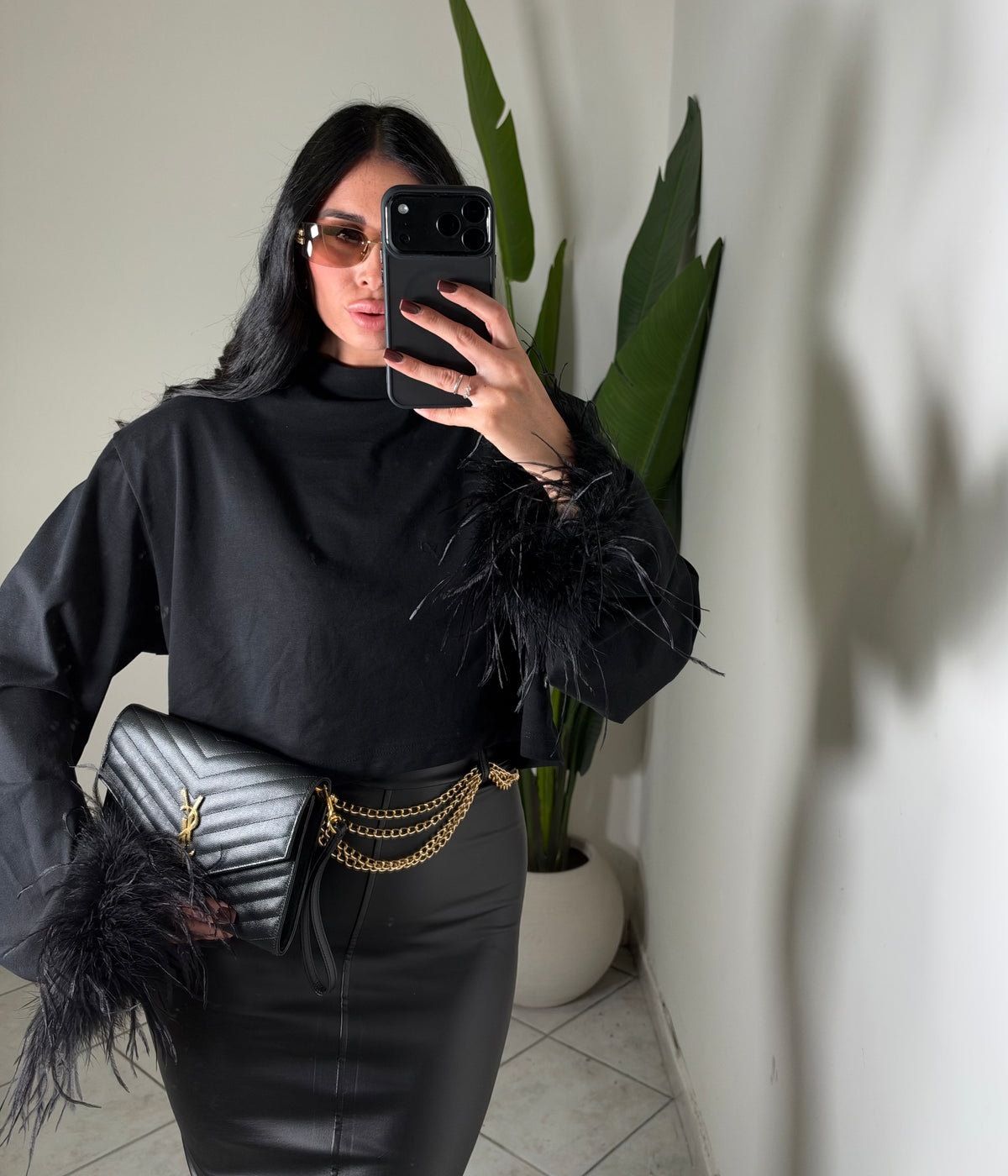 T-shirt just west piume nera✨